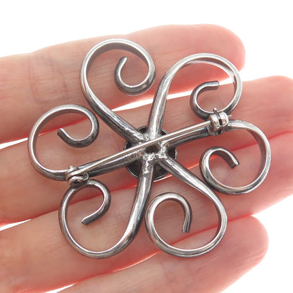 925 Sterling Silver Vintage Flower Modernist Pin Brooch