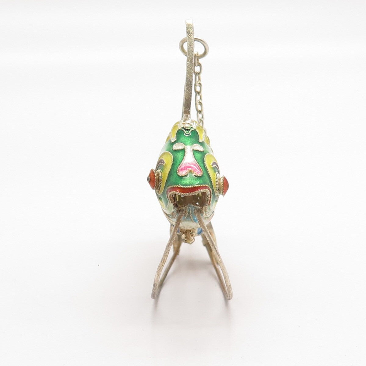 925 Sterling Silver Enamel Antique Chinese Koi Fish Articulated Chatelaine Fob