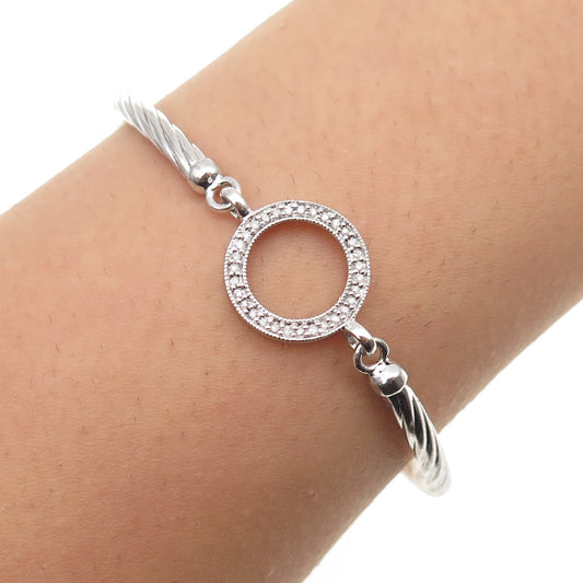 925 Sterling Silver Real Round-Cut Diamond Circle of Life Bracelet 6.75"