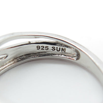 SUN 925 Sterling Silver Real Round-Cut Diamond Crisscross Ring Size 7