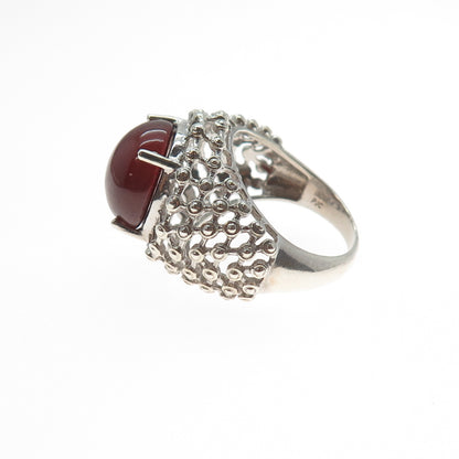 925 Sterling Silver Vintage Real Carnelian Modernist Beaded Mesh Ring Size 9.25