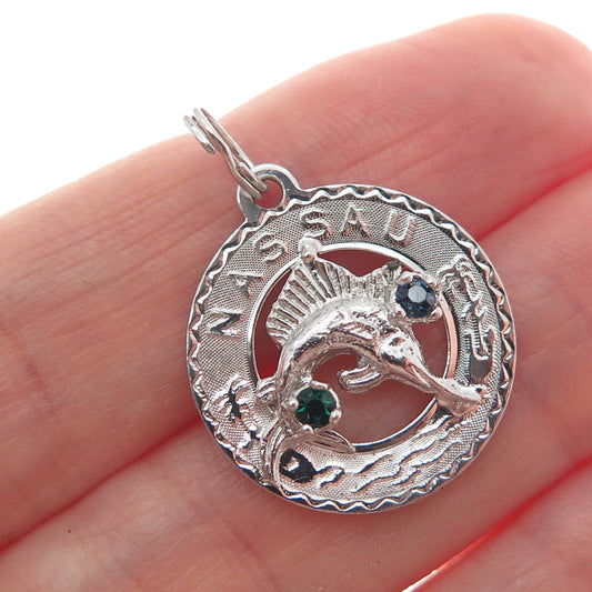 CREA 925 Sterling Silver Vintage Rhinestone Nassau Minimalist Charm Pendant