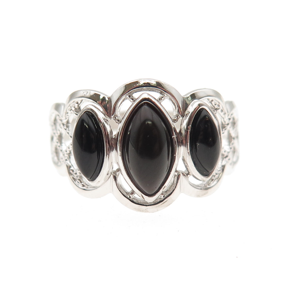 BEAU 925 Sterling Silver Vintage Real Black Onyx Modernist Ring Size 8