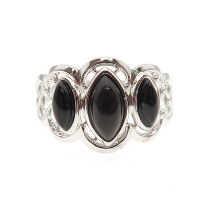 BEAU 925 Sterling Silver Vintage Real Black Onyx Modernist Ring Size 8