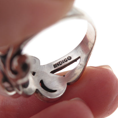 Indigo 925 Sterling Silver Vintage Real Rose Quartz Spiral Ring Size 6.75