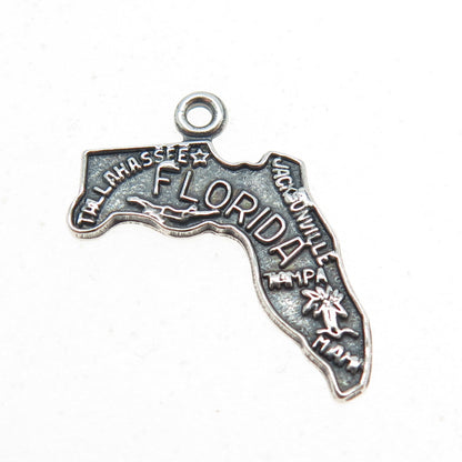 925 Sterling Silver Vintage Florida State Map Charm Pendant