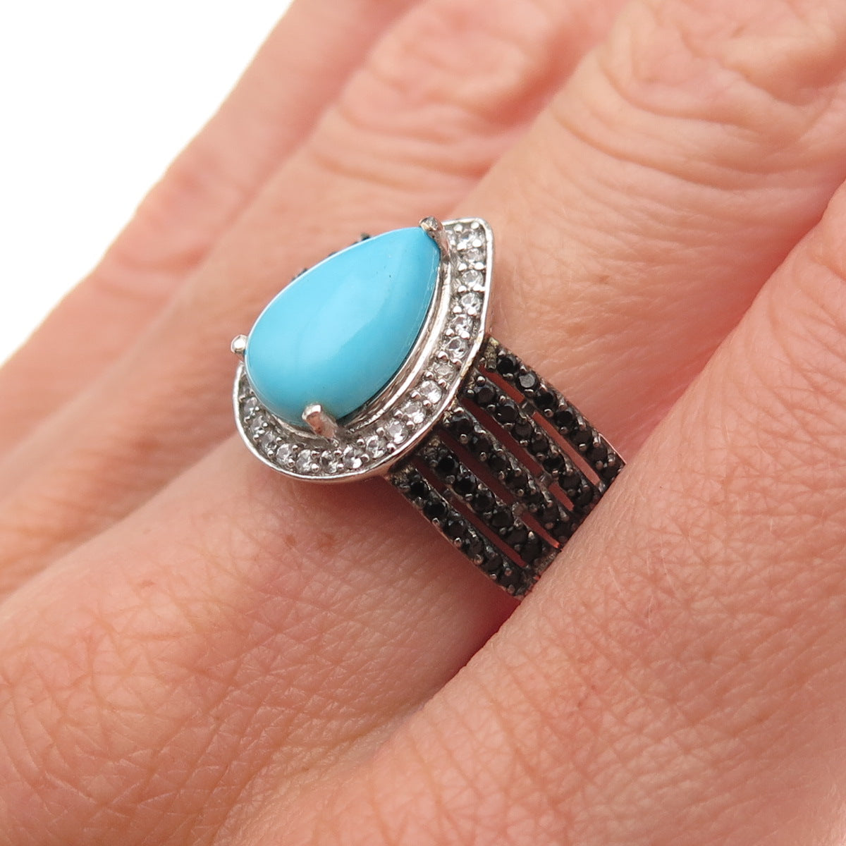 Chuck Clemency 925 Sterling Silver Real Turquoise Topaz & Spinel Ring Size 8.25