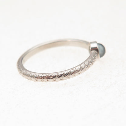 925 Sterling Silver Vintage Real Aquamarine Oxidized Ring Size 6.25