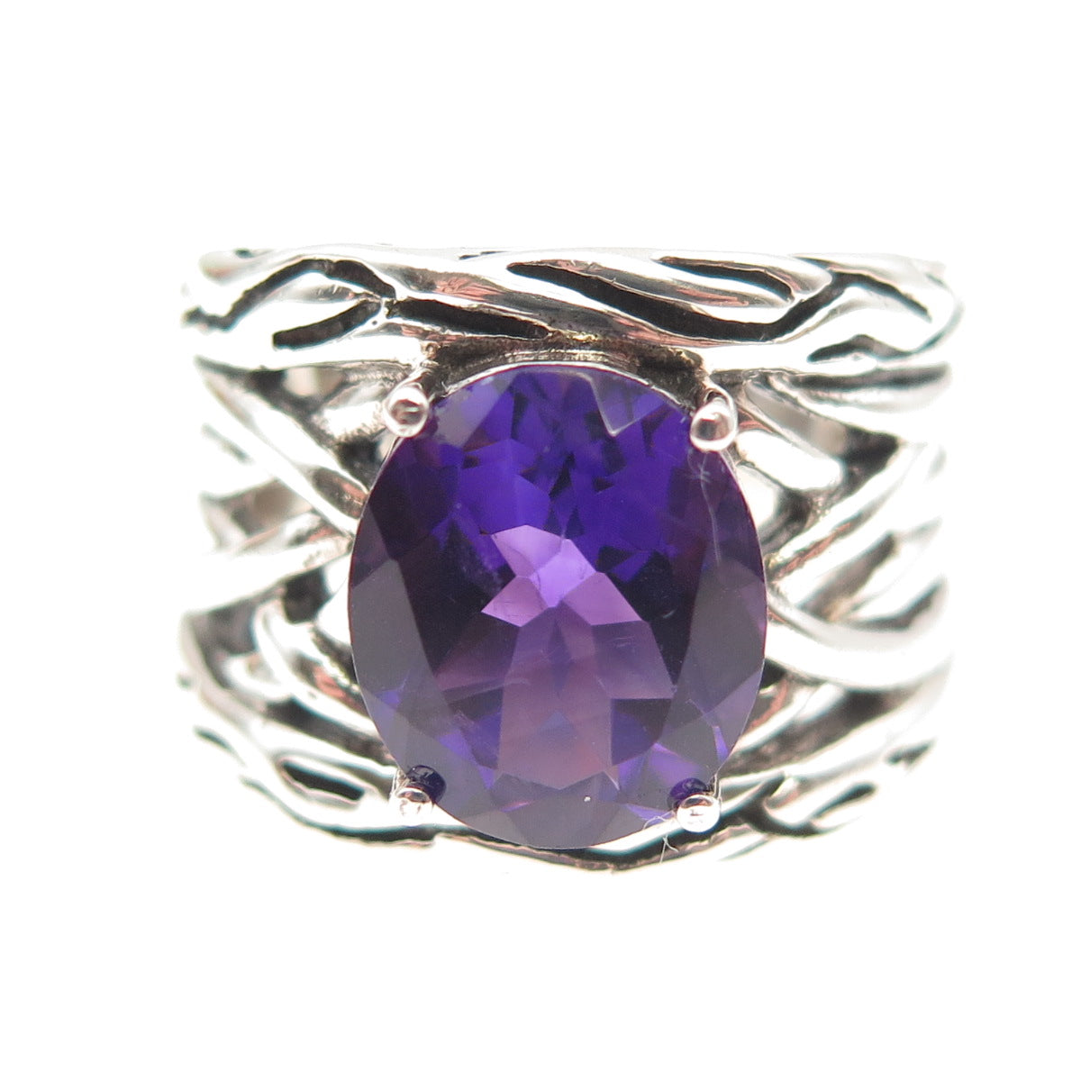 Effy BH 925 Sterling Silver Real Amethyst Lagoon Oxidized Ring Size 7.5