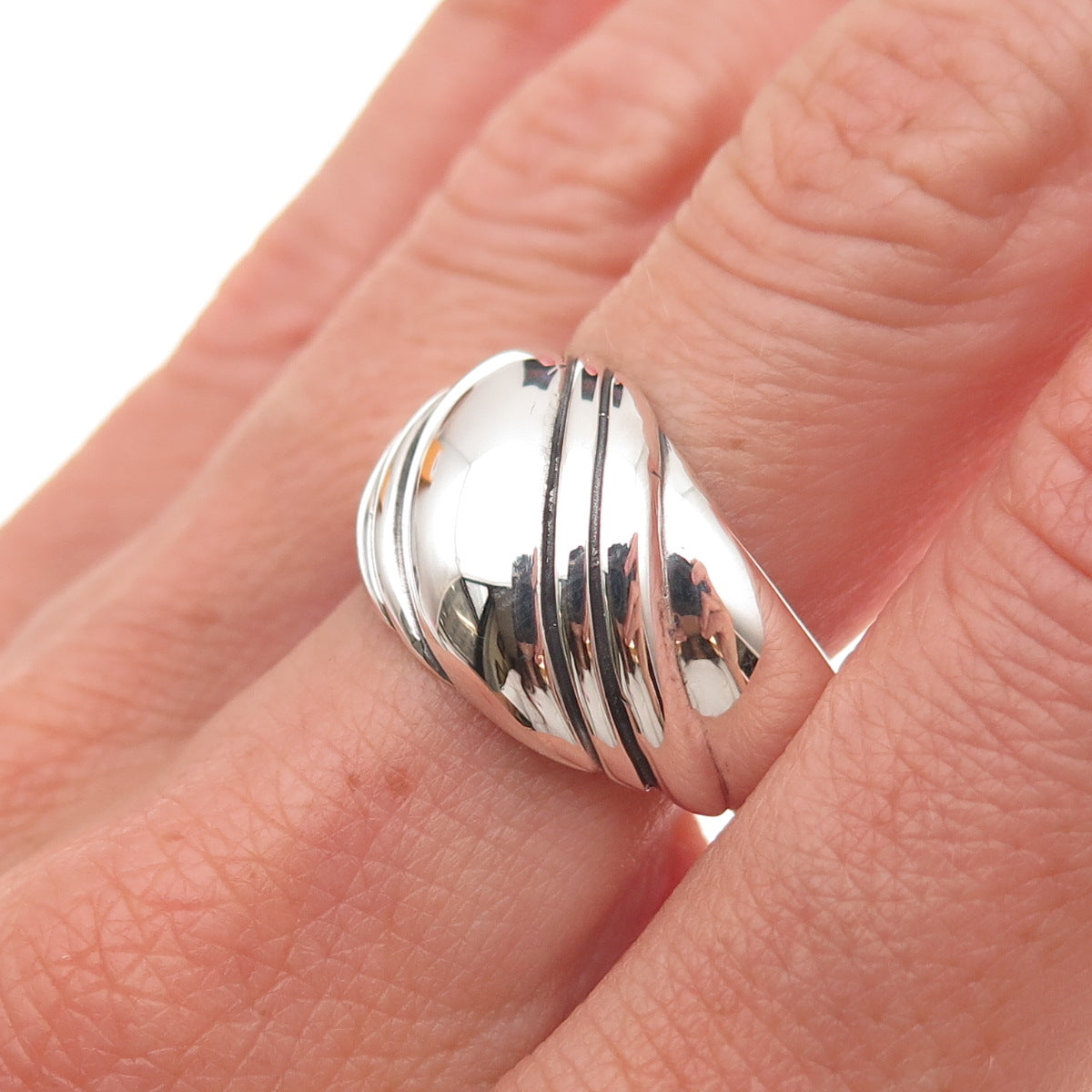 Kabana 925 Sterling Silver Vintage Modernist Oxidized Ring Size 10.25