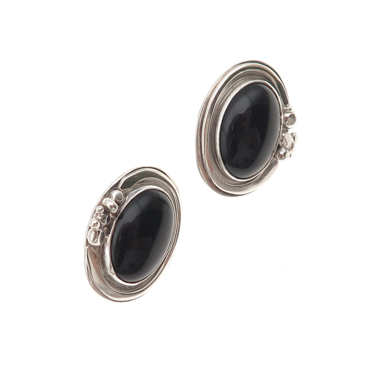 JOR Julius Olaf Randahl 925 Sterling Vintage Real Black Onyx Modernist Earrings