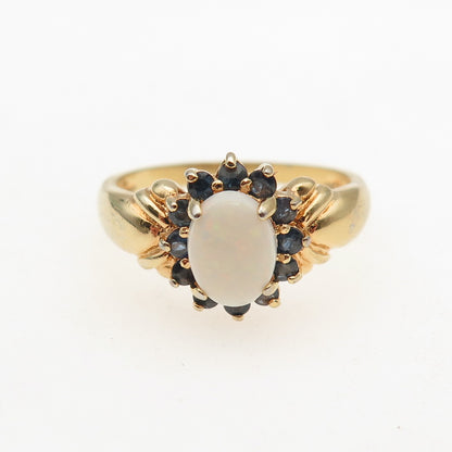 ROSS SIMONS 925 Sterling Gold Plated Vintage Real Opal & Sapphire Ring Size 8.75
