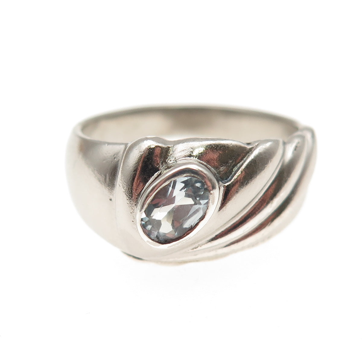 Charles Winston Sterling Silver Vintage Real Blue Topaz Modernist Ring Size 8.75