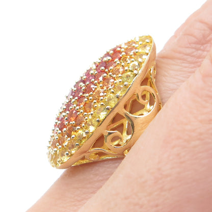 925 Sterling Silver Gold Plated Real Multi-Color Round-Cut Topaz Ring Size 7