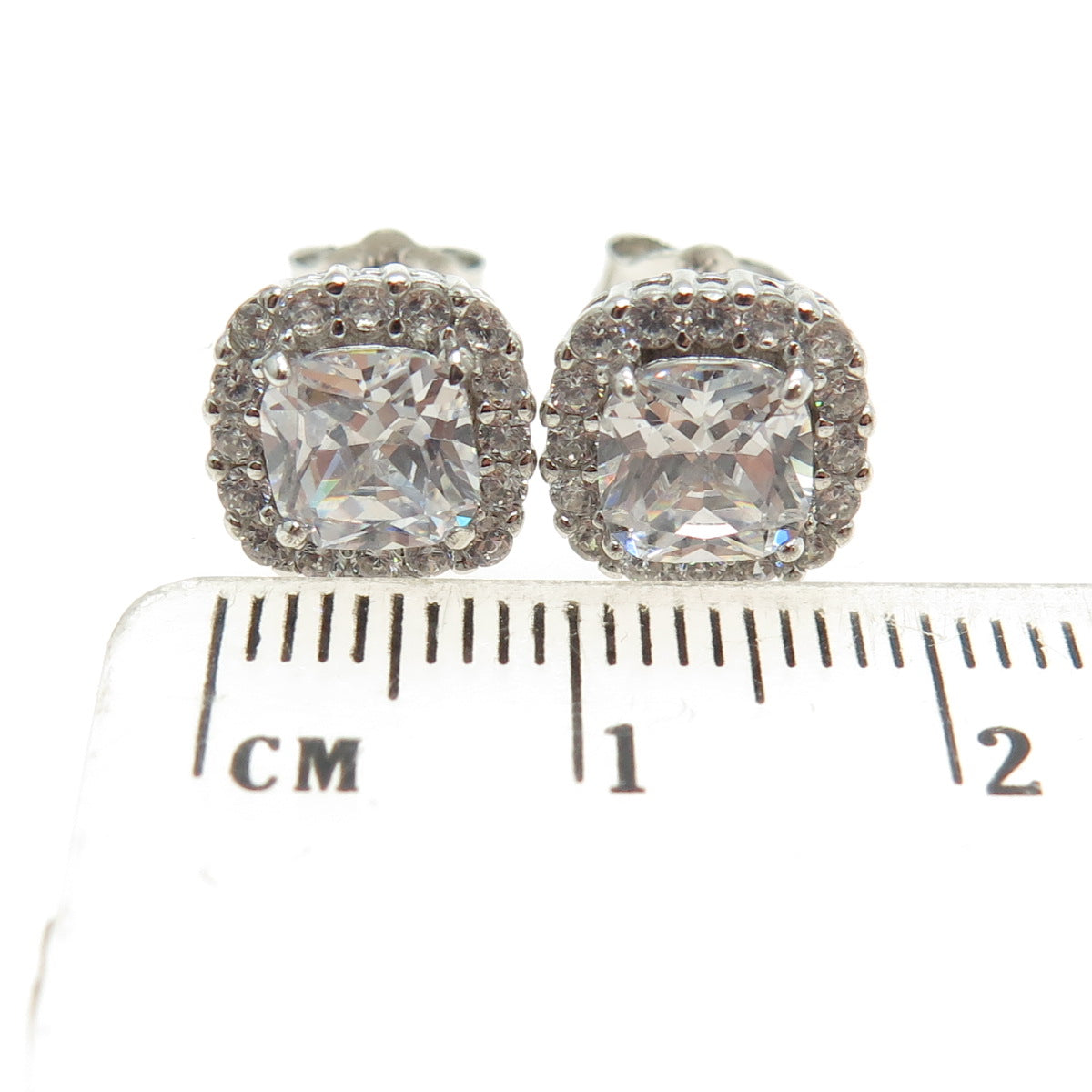 925 Sterling Silver Cushion & Round-Cut C Z Sparkle Stud Earrings