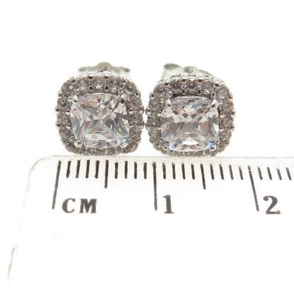 925 Sterling Silver Cushion & Round-Cut C Z Sparkle Stud Earrings