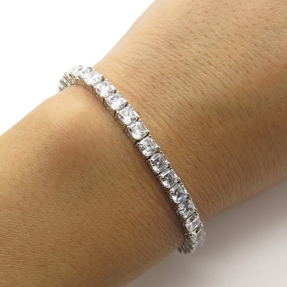 925 Sterling Silver Radiant-Cut C Z Tennis Link Bracelet 6.75"