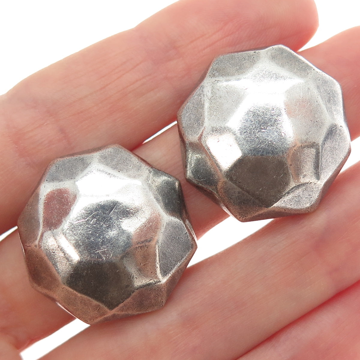 BARRA 925 Sterling Silver Vintage Hammered Modernist Clip On Earrings
