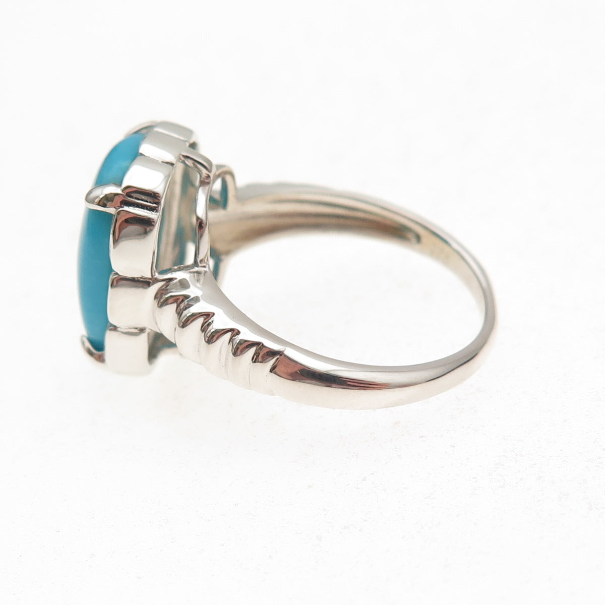 925 Sterling Silver Real Cabochon Sleeping Beauty Turquoise Ring Size 8