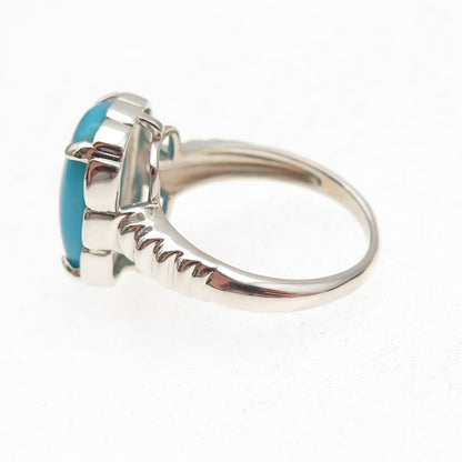 925 Sterling Silver Real Cabochon Sleeping Beauty Turquoise Ring Size 8