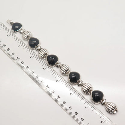 925 Sterling Silver Vintage Real Black Onyx Gemstone Bracelet 7.25"