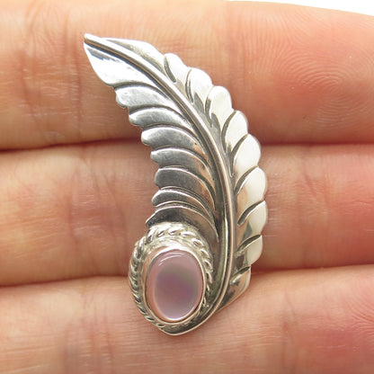 Old Pawn 925 Sterling Silver Vintage Southwestern MOP Feather Tribal Pin Brooch