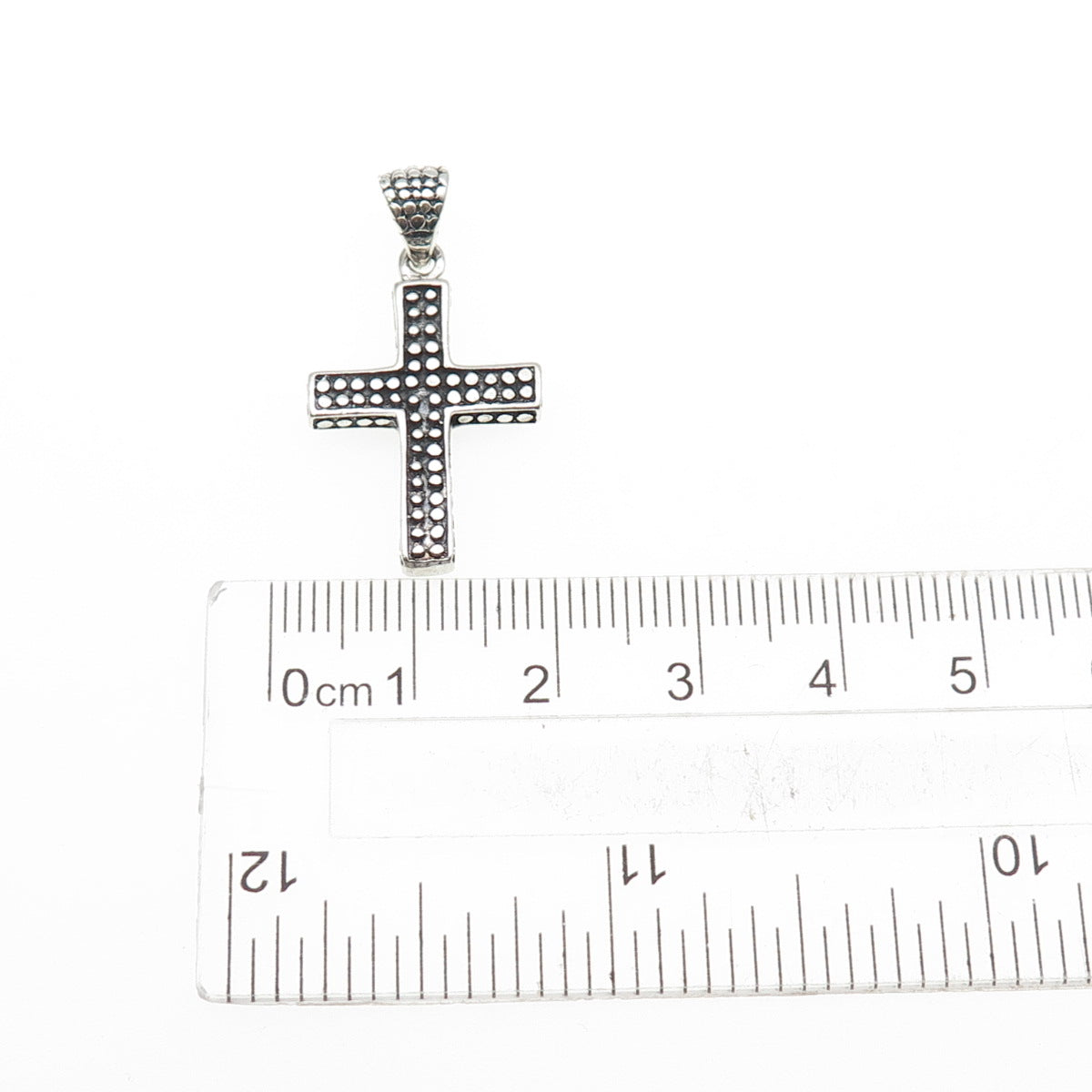 925 Sterling Silver Vintage Granulated Cross Oxidized Charm Pendant