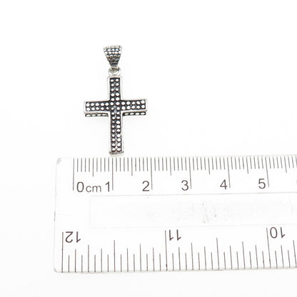 925 Sterling Silver Vintage Granulated Cross Oxidized Charm Pendant
