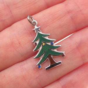Wells 925 Sterling Silver Vintage Enamel Christmas Tree Charm Pendant