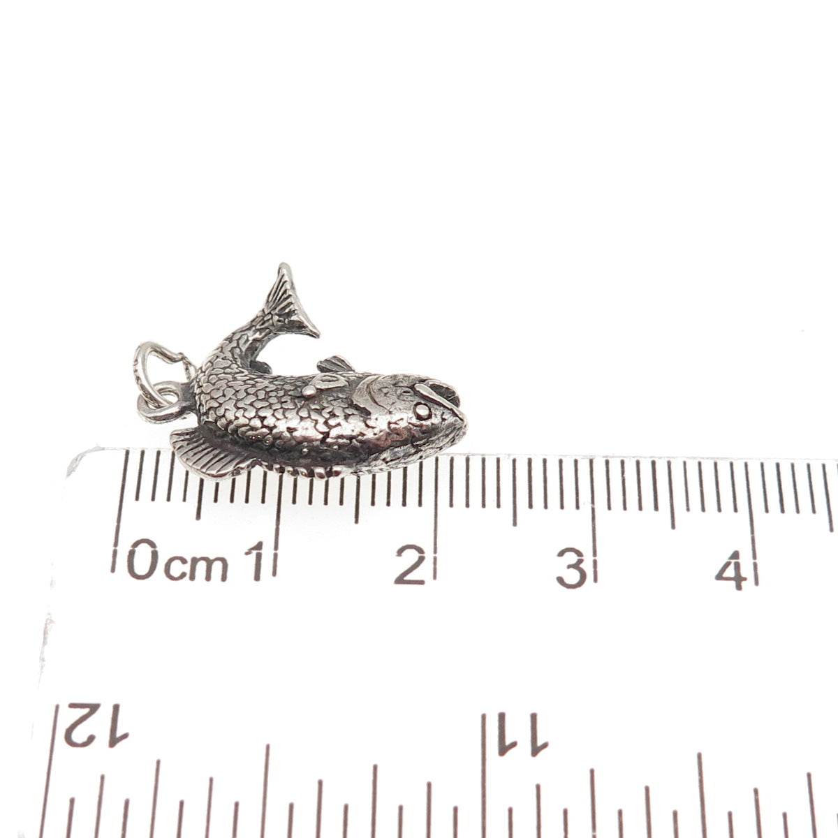925 Sterling Silver Vintage Koi Fish Oxidized 3D Mini Charm Pendant