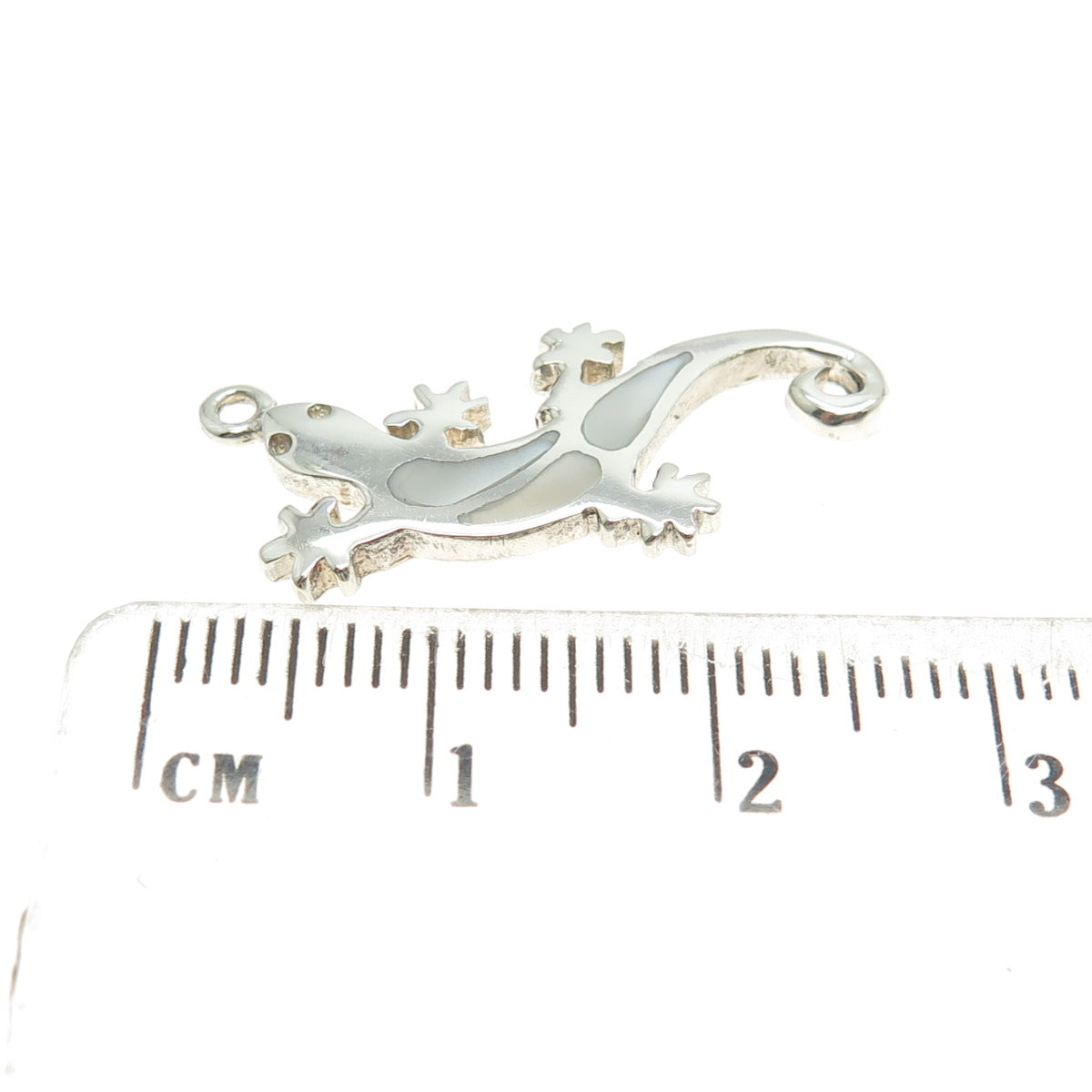 925 Sterling Silver Vintage Real Mother-of-Pearl Lizard Pendant