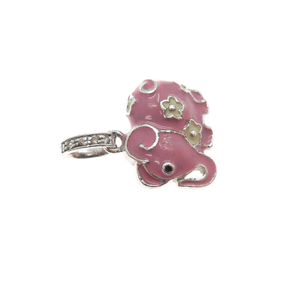 GALLERIA 925 Sterling Silver Enamel Round-Cut C Z Elephant Mini Charm Pendant