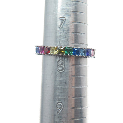 925 Sterling Silver Multi-Color C Z All Around Eternity Band Ring Size 7.75