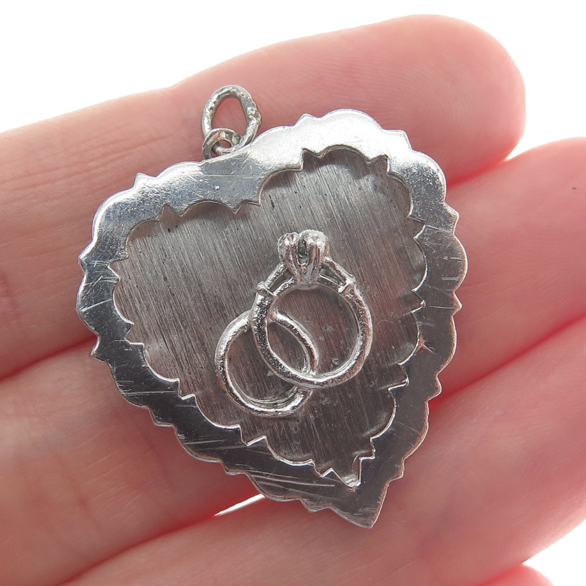 925 Sterling Silver Vintage Wedding Rings Heart Love Pendant