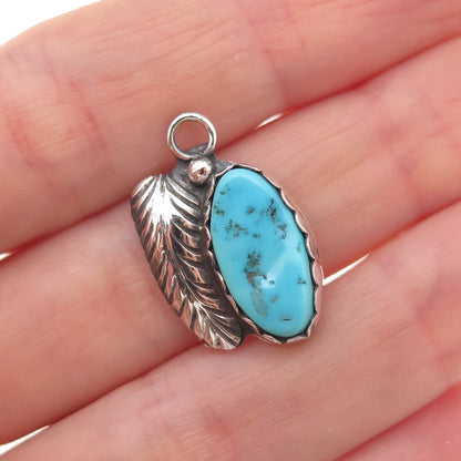 Old Pawn 925 Sterling Silver Vintage Southwestern Turquoise Feather Pendant