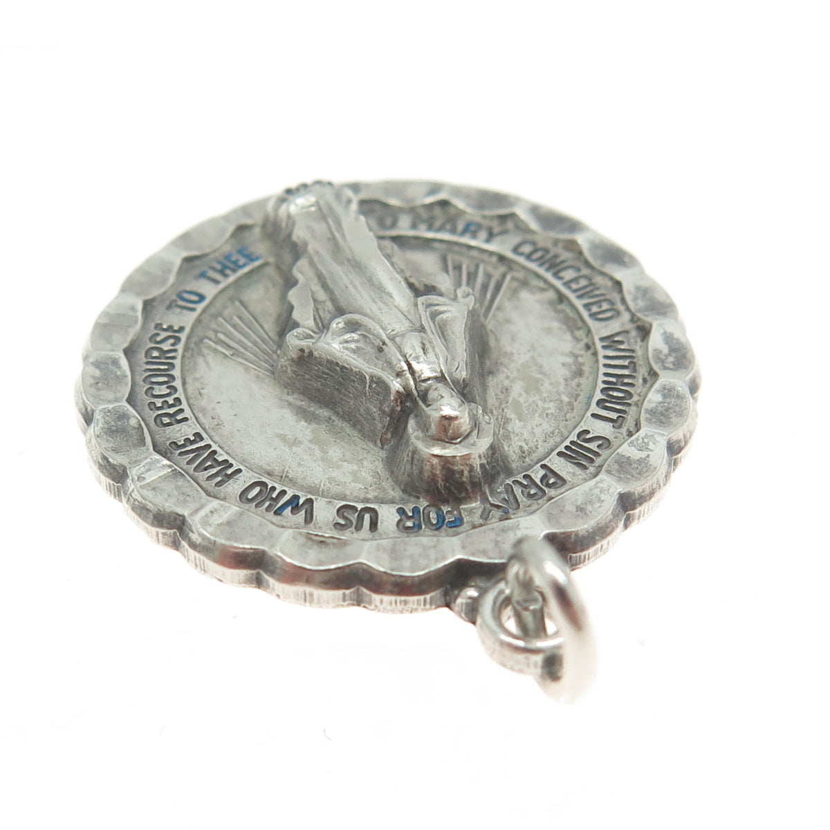 HAYWARD 925 Sterling Silver Antique 1830 St. Mary Miraculous Religious Pendant