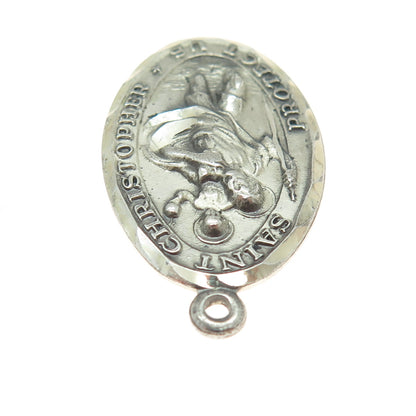 925 Sterling Silver Antique Art Deco St. Christopher Medal Religious Pendant