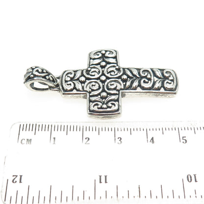 925 Sterling Silver Vintage Ornate Floral Cross Oxidized Pendant