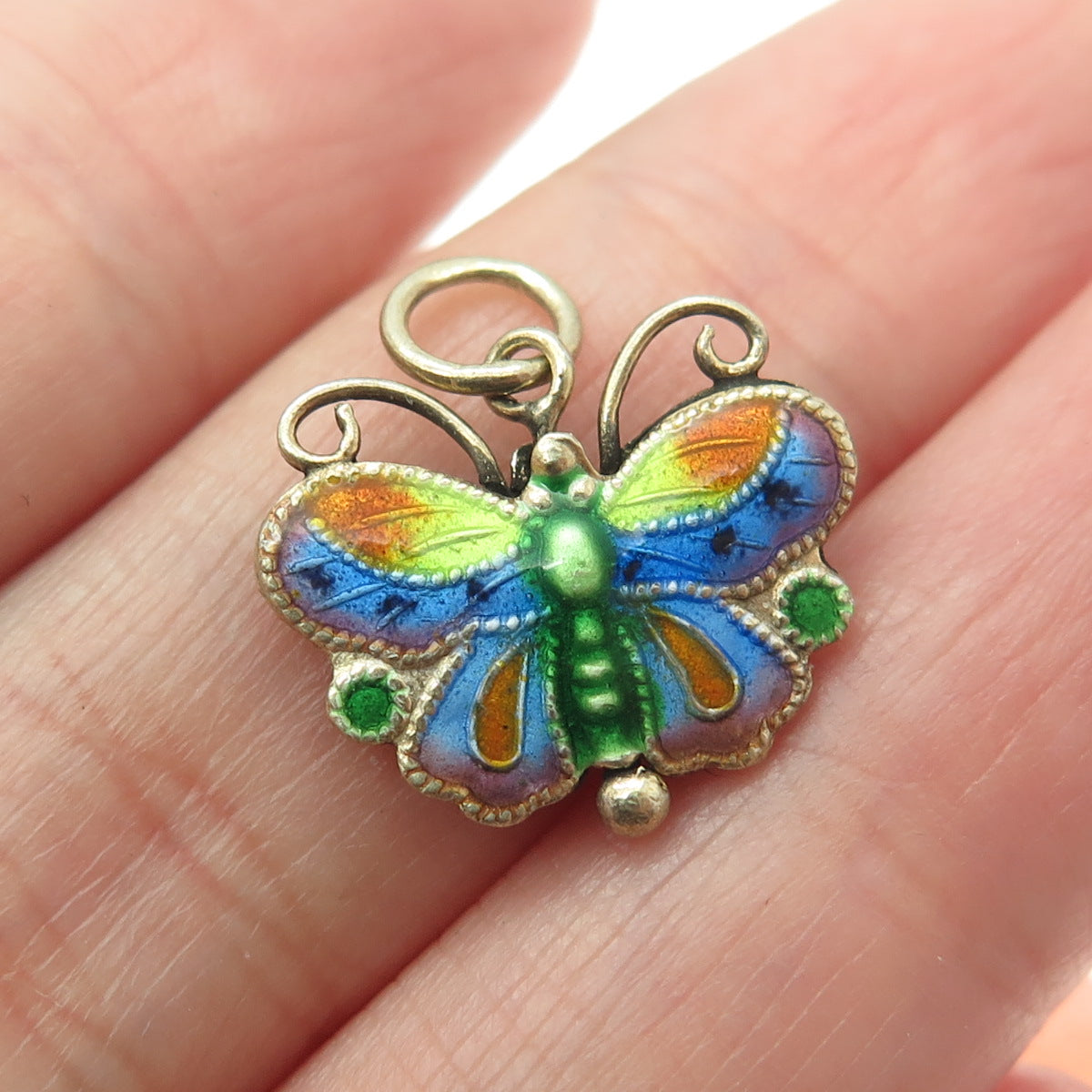 925S Sterling Gold Plated Enamel Vintage Scandinavian Butterfly Mini Pendant