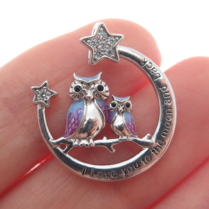 925 Sterling Silver Enamel Spinel C Z "I Love You To The Moon & Back" Pendant