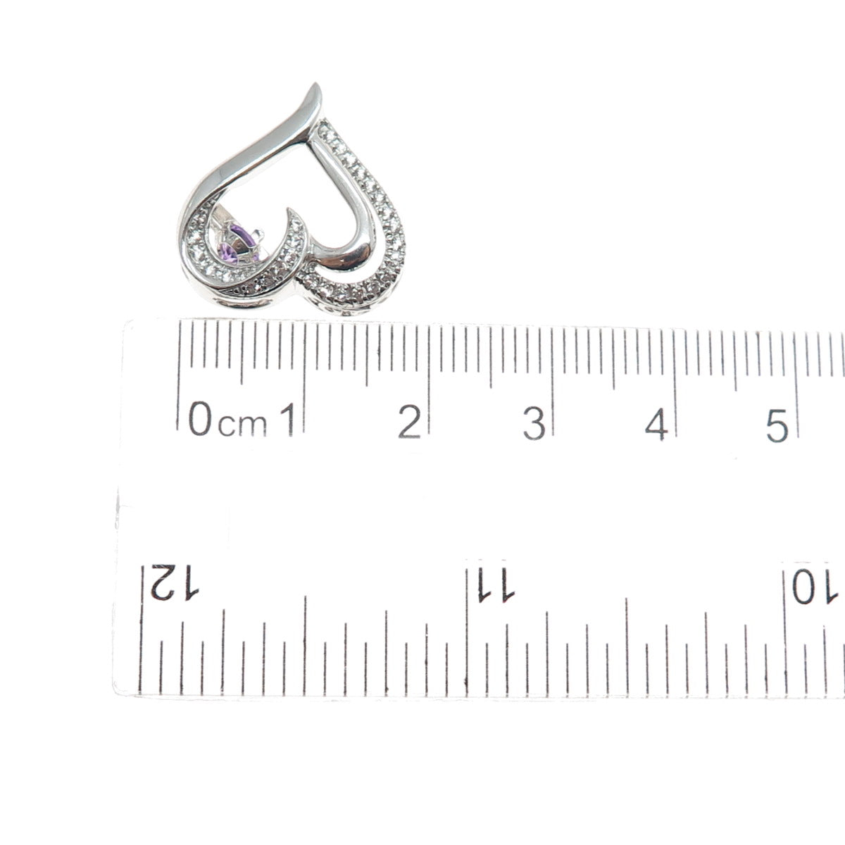 925 Sterling Silver Real Amethyst & White Topaz Heart Minimalist Slide Pendant