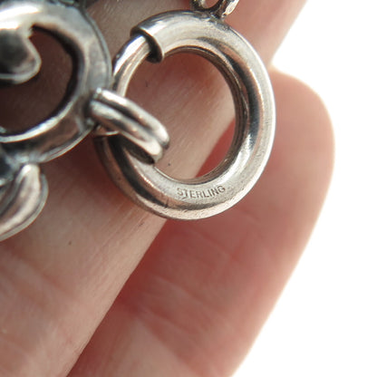 925 Sterling Silver Antique Art Deco Rose Flower Oxidized Bracelet 7.25"