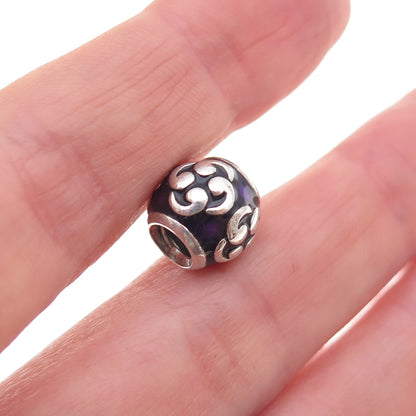 Pandora 925 Sterling Silver Purple Enamel Zen Slide Bead Charm