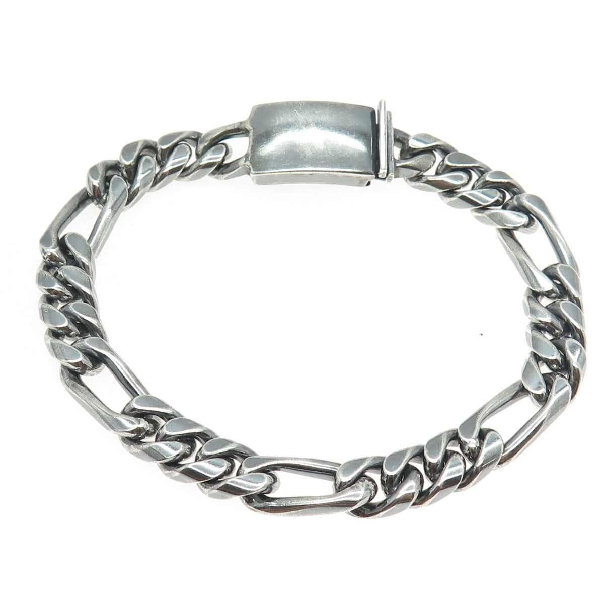 925 Sterling Silver Vintage Mexico Cuban Figaro Link Oxidized Bracelet 8"