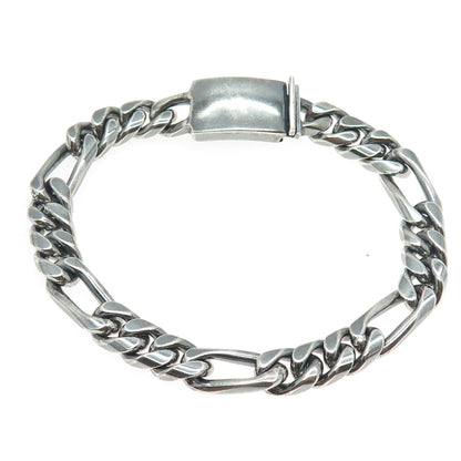 925 Sterling Silver Vintage Mexico Cuban Figaro Link Oxidized Bracelet 8"