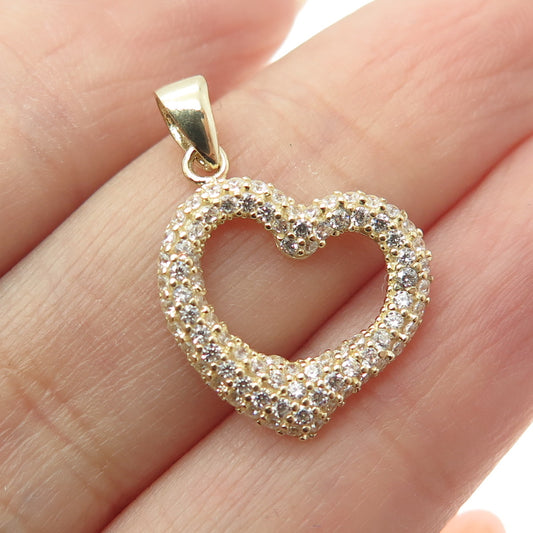 14K Yellow Gold Round-Cut C Z Heart Minimalist Charm Pendant