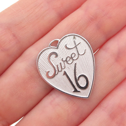 Beau 925 Sterling Silver Vintage Sweet 16 Heart Charm Pendant