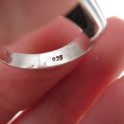 925 Sterling Silver Vintage Real Turquoise Inlay Oxidized Ring Size 7.75