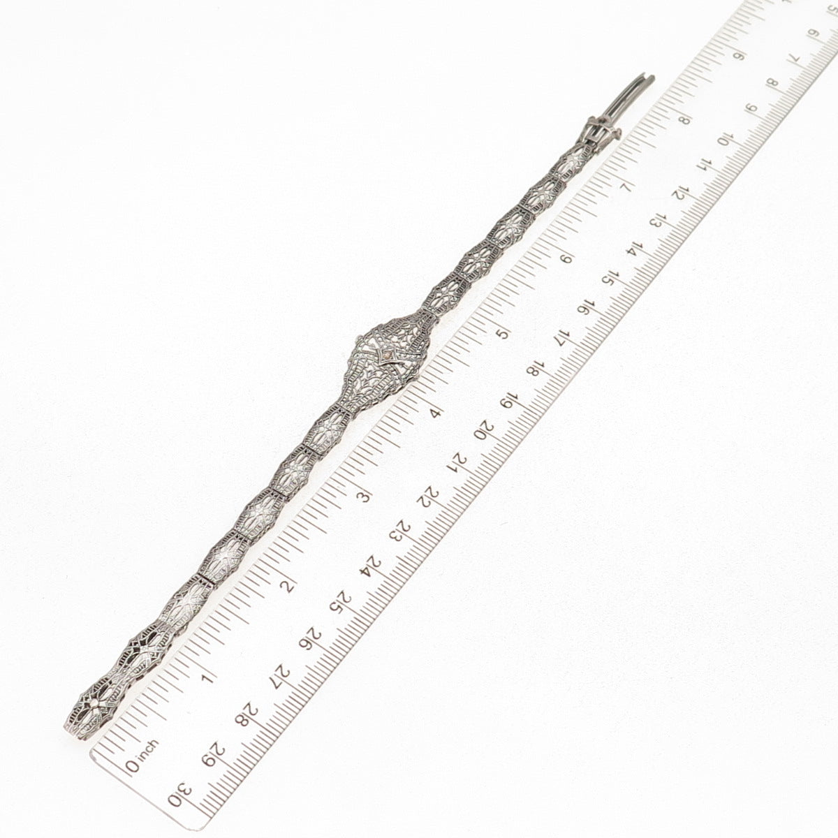 Esemco Sterling Silver Antique Real Diamond Bracelet 6.75" (broken link & lock)