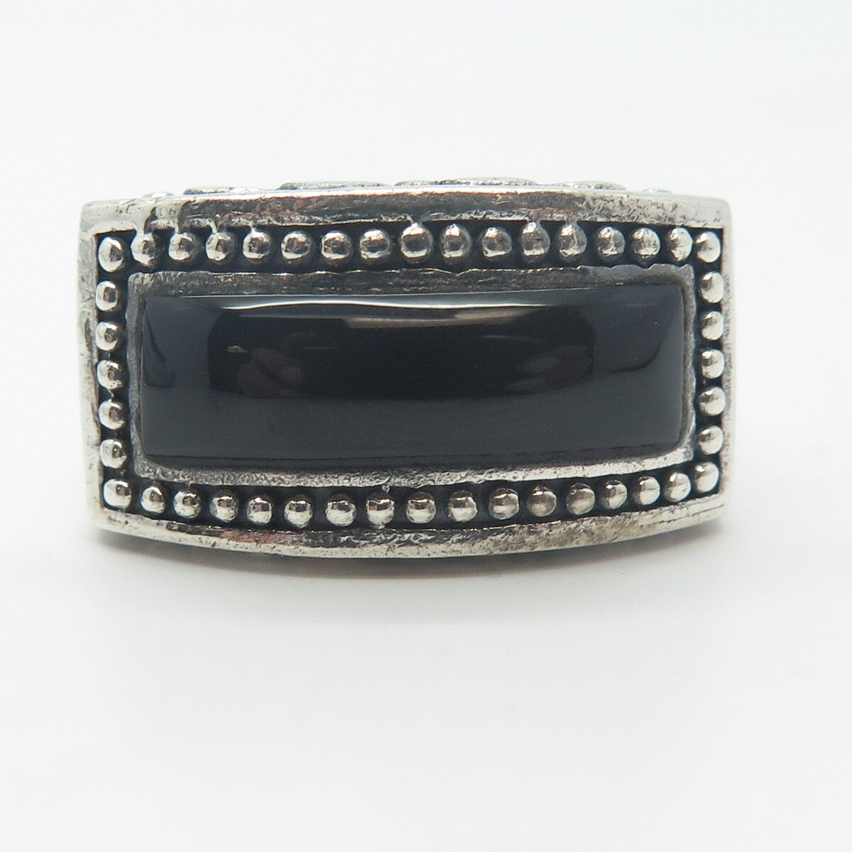 925 Sterling Silver Vintage Chapal-Zenray Black Onyx Elongated Ring Size 7